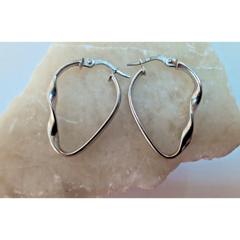 14k white gold 2.2 Grams Half twisted | Half Untwisted hoop earrings Italy